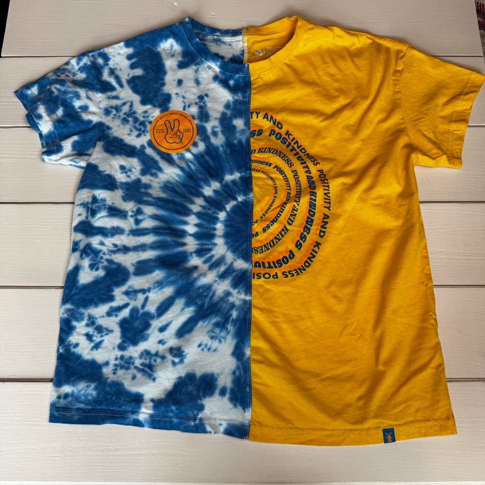Dutch Bros Blue Tie-Dye and Yellow Unisex T-Shirt
